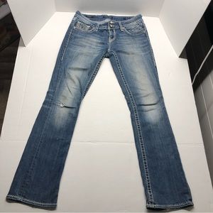 Vigoss Jeans Women’s 5/6 Blue Denim The Chelsea Slim Boot Western Thick Stitch